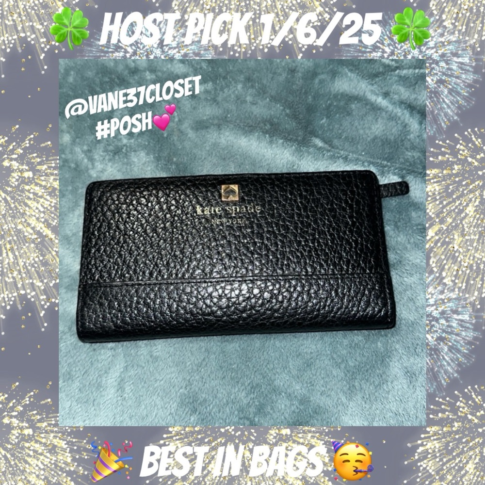 Kate spade ♠️ black tan and gold long wallet